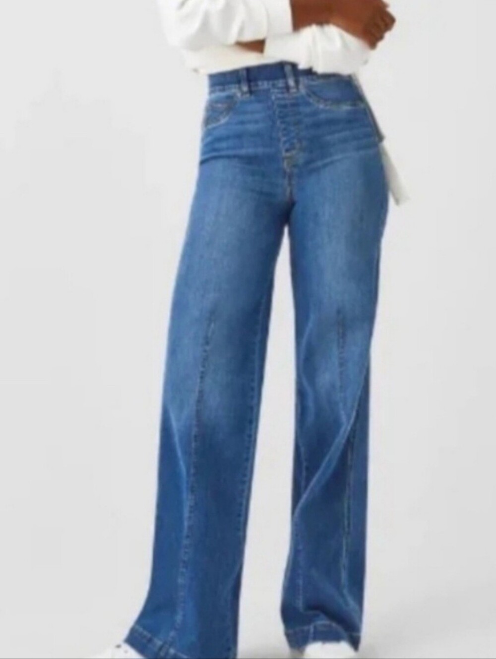 SPANX PULL-ON SEAMED WIDE LEG JEANS. SZ X- LARGE 14-16. VINTAGE INDIGO.